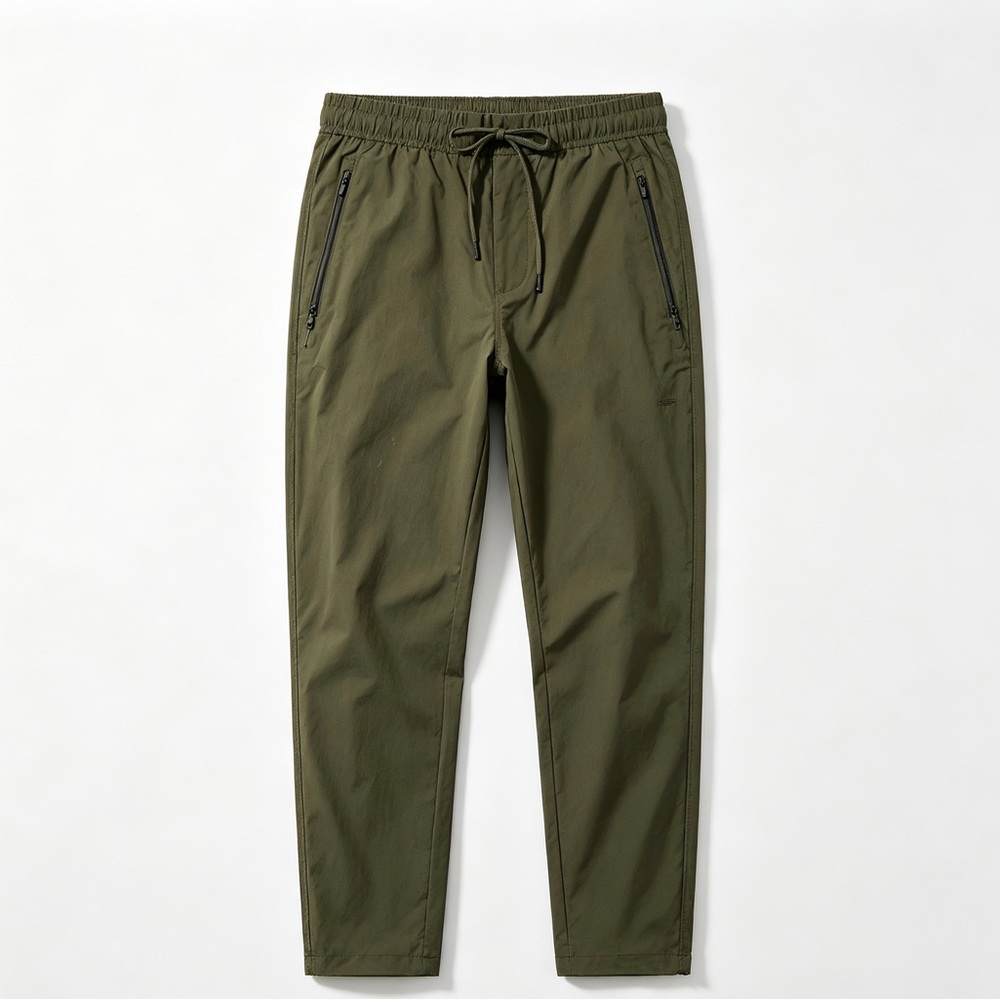 Men's Olive Drawstring Jogger Pants with Zipper Pockets